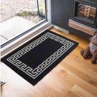 Desire Rugs Anti-Slip Greek Key Design Doormat - Machine Washable for Easy Care in Black | Size: 80 cm x 300 cm