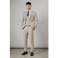 Burton Men's Neutral Textured Slim Fit Suit Trousers | Size: 30R