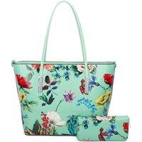 Fontanella Fashion Women's Fleur Glossy Flower Print Shoulder Tote Bag & Purse 2 in 1 in Mint