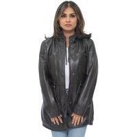 Infinity Leather Women's Leather Hooded Parka Jacket-Bucharest in Brown | Size: 22