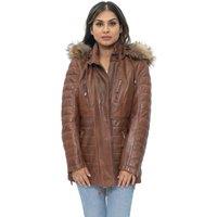 Infinity Leather Women's Quilted Leather Parka Jacket-Curitiba in Tan | Size: 22