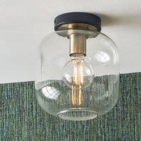 Ruma Minimalist Industrial Clear Glass Flush Dome Ceiling Light Black Base
