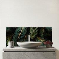 Warren Reed - Designer Green & Gold Leaves Glass Bathroom Splashback
