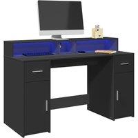 Berkfield Home Desk with LED Lights Black 140x55x91 cm Engineered Wood | Size: 140 x 55 x 91 cm