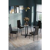 5pcs Dining Table Set of 4 Modern Faux Leather Dining Chairs and Tempered Glass Table