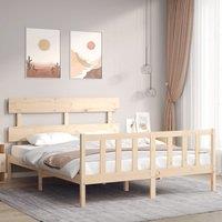 Berkfield Home Bed Frame with Headboard King Size Solid Wood in Brown