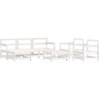 7 Piece Garden Lounge Set White Solid Wood Pine