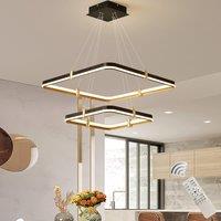 2-Ring 96W Rectangular Chandelier Black Dimmable LED Modern Pendant Light