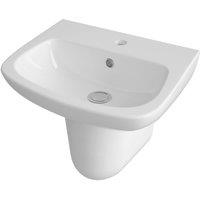 Balterley 1 Tap Hole Basin & Semi Pedestal Square Wall Hung Bathroom Sink, 500mm in White
