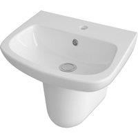 Balterley 1 Tap Hole Basin & Semi Pedestal Square Wall Hung Bathroom Sink, 450mm in White