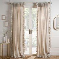 OHS Frill Voile Net Curtains 2 Window Panels Sheer Rod Slot Top Pair Set in Natural | Size: 140 cm width x 220 cm drop