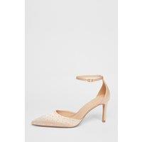 Quiz Women's Off White Diamante Satin Court Heels in Off-White | Size: 8