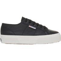 Superga Women's 2740 Nappa Leather Platform Trainers in Black | Size: 5