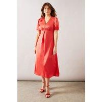 Wallis Women's Satin Puff Sleeve Button Midaxi Dress in Coral | Size: 18