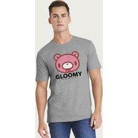 Gloomy Bear Men's The Naughty Grizzly Face Text Logo Anime T-Shirt in Mid Grey | Size: Small