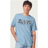 Elvisly Yours Men's Elvis Presley Live Performance Cut-Out Text T-Shirt in Light Blue | Size: Small