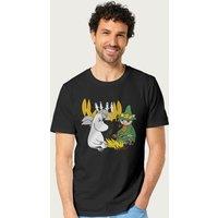 Moomin Men's troll & Snuffkin Campfire Spooky Hattifatteners T-Shirt in Black | Size: 2XL