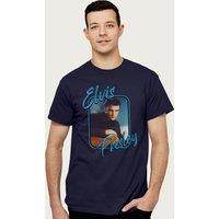 Elvisly Yours Men's Elvis Presley Retro Guitar Portrait T-Shirt in Navy | Size: Medium