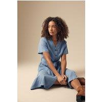 M&Co Women's Denim Tie Waist Shirt Dress in Blue | Size: 18