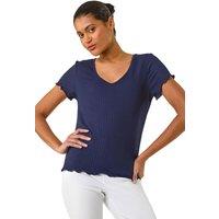 Roman Women's Textured Lettuce Edge Top in Navy | Size: 20