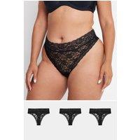 Yours Women's 3 Pack Lace High Waisted Thongs in Black | Size: 30-32