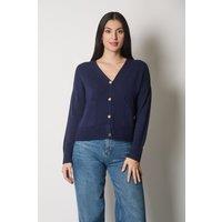 SOLO Women's V-Neck Buttoned Oversized Cardigan with Pockets in Navy | Size: 10