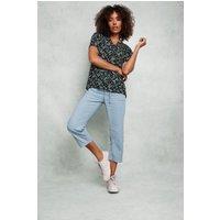 M&Co Women's Light Wash Drawstring Cropped Trousers in Light Blue | Size: 16