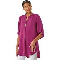 Roman Women's Button Detail V-Neck Longline Tunic Blouse in Magenta | Size: 12