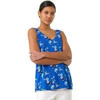 Roman Women's Floral V-Neck Stretch Cami Top in Royal | Size: 20