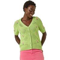 Roman Women's Textured Floral Embroidered Cardigan in Green | Size: 20