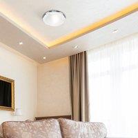 ValueLights Opal Glass IP44 Rated Bathroom Flush Ceiling Light with Warm LED Bulb in Silver