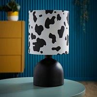 ValueLights Mileys Cow Print Drum Lamp Shade Matte Black Table Lamp