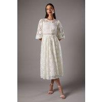 Geo lace Blouson Sleeve Midi Dress