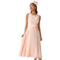 Roman Women's Petite Trim Detail Ruched Midi Dress in Light Pink | Size: 14