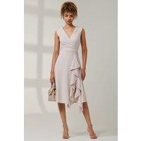 Jolie Moi Women's Qiana Ruffle Detail Midi Dress in Light Beige | Size: 12