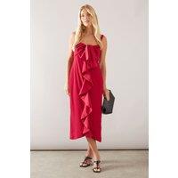 Wallis Women's Petite Twist Ruffle Detail Midi Dress in Pink | Size: 16