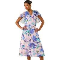 Floral Print Cape Back Midi Dress