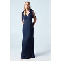 Coast Women's Honoured Petite Satin Back Crepe V Neck Tie Shoulder Maxi Bridesmaid Dress in Navy | Size: 12