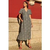 Yumi Women's Brown Leopard Print Pleated Button Through Midi Dress | Size: 16