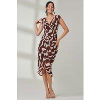 Jolie Moi Women's Mesh Wrap Ruched Bodycon Dress in Brown | Size: 14