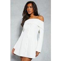 MissPap Women's Tailored Bardot Blazer Mini Dress in Ivory | Size: 6