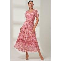 Jolie Moi Women's Bianca V-Neck Pleated Mesh Maxi Dress in Red | Size: 8