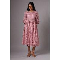 Petite Geo Lace Blouson Sleeve Midi Dress