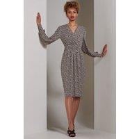 Jolie Moi Women's Gwen Print Long Sleeve Pegged Dress in Light Brown | Size: 10