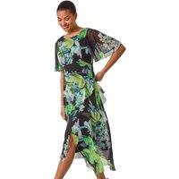 Roman Women's Botanical Floral Frill Dress in Green | Size: 12
