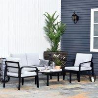 OUTSUNNY 4 Pcs Aluminium Garden Dining Set w/ 2 Chairs, Glass Top Table, Cushions in Black