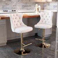 HomeTouch Set of 4 Velvet Upholstered Bar Stools with Adjustable Height in Beige | Size: 4 Pack