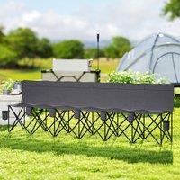 OUTSUNNY 6 Seater Folding Bench Camping Chair with Cup Holder Black in Grey