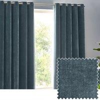 Yard Heavy Chenille Velvet Room Darkening Eyelet Curtain Pair in Dark Blue | Size: 229 cm width x 229 cm drop