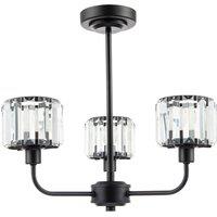 Happy Homewares Modern Black Ceiling Light Fitting with Clear Crystal Glass Rods on Three Shades